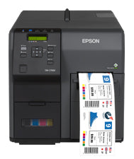 Epson label printer with color swatches on a white background