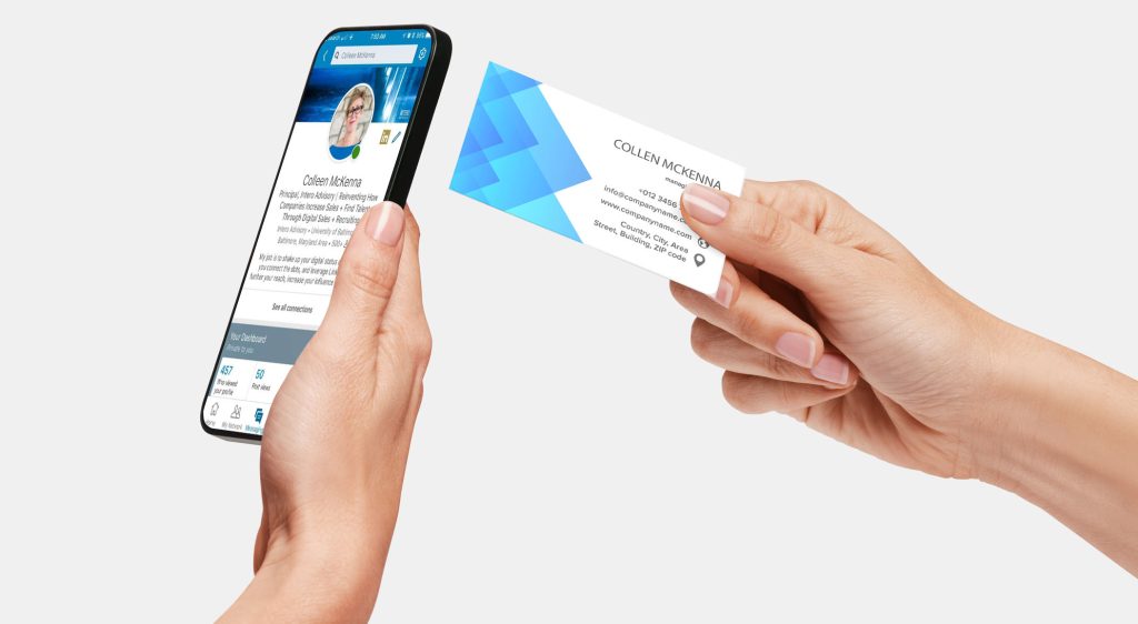 Image to clearly show nfc capabilities between a smart business card and a mobile phone